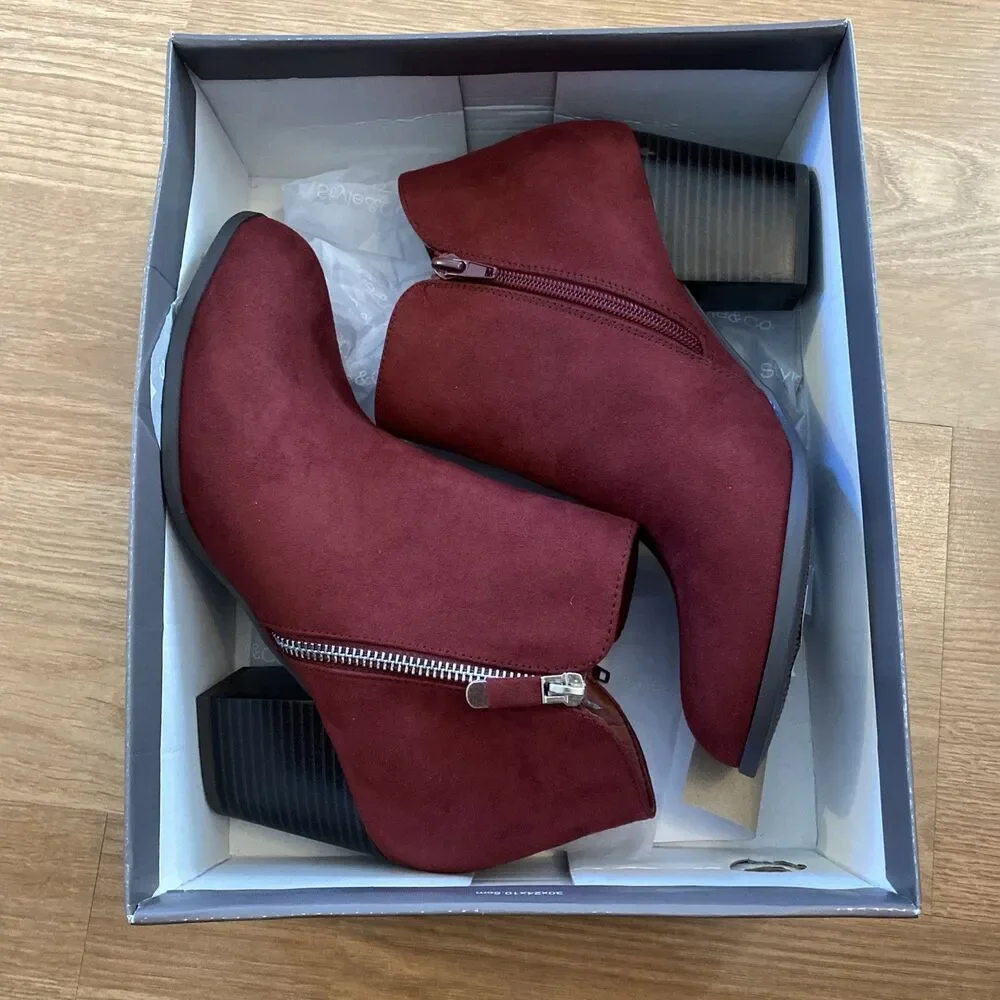 Style & Co Masrinaa Block-Heel Ankle Bootie Scarlet Micro Size 8.5M NIB - Picture 3 of 12